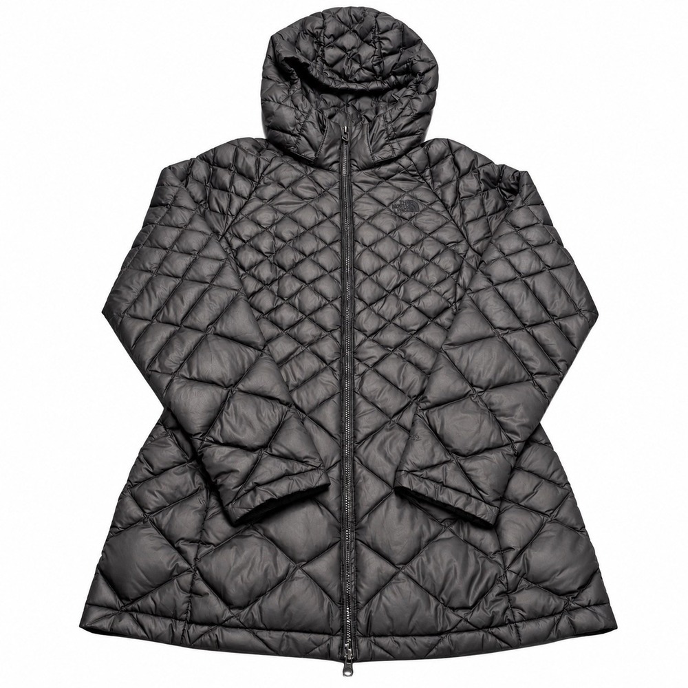 The North Face Coat Womens Large Gray 550 Down Puffer Hooded Quilted Mid Length
